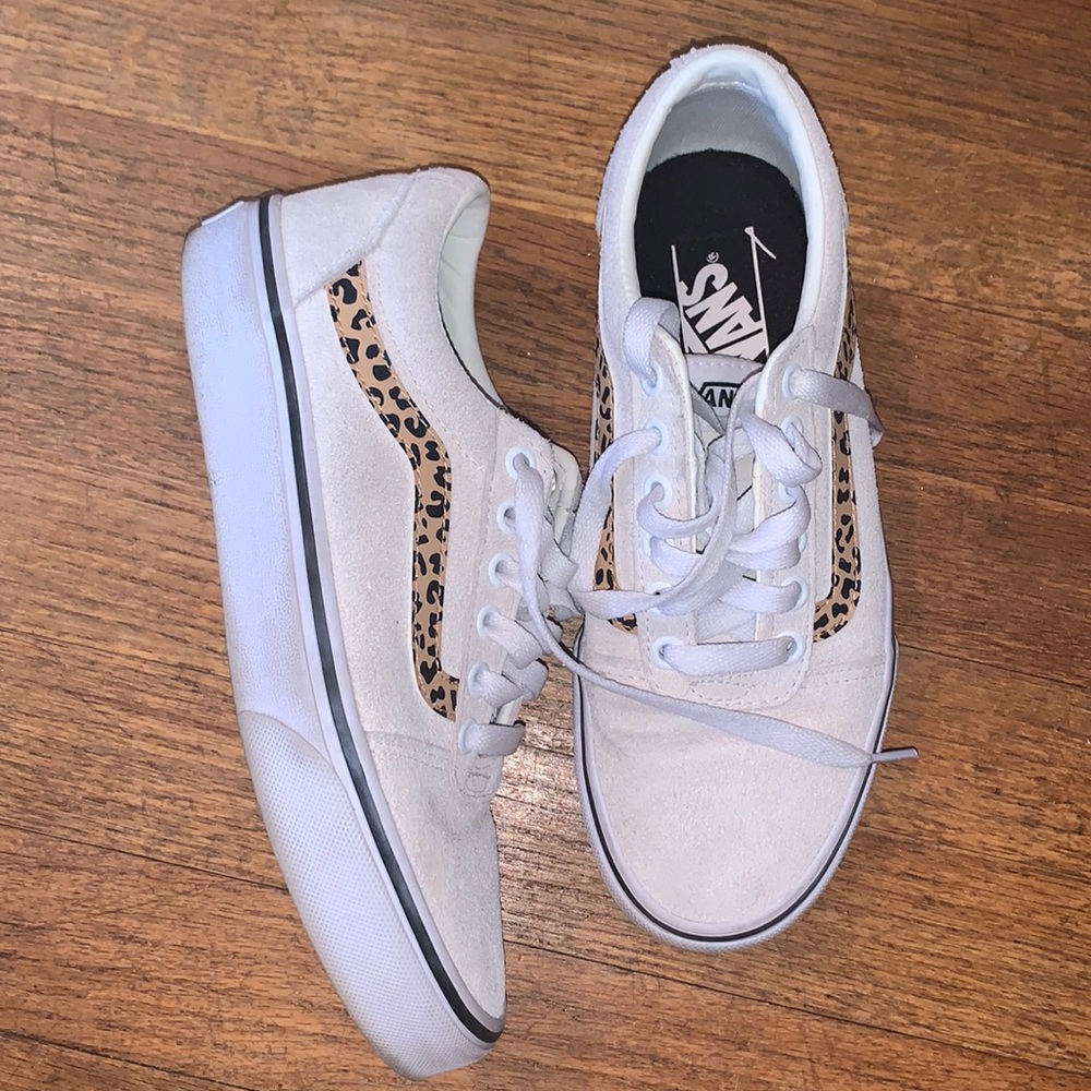 Cream and leopard print suede vans